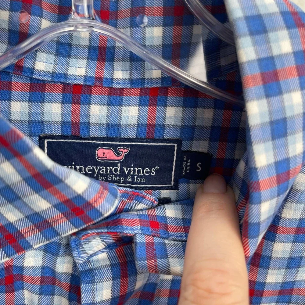 Vineyard‎ Vines Slim Fit Tucker Button Up Shirt Red, White, & Blue Plaid Small - Picture 8 of 14